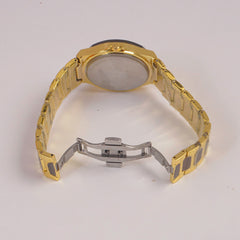 Two Tone Mans Chain Wrist Watch Golden Dial