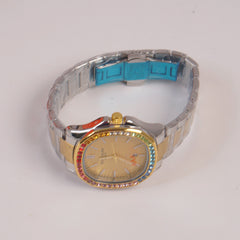 Two Tone Mans Chain Wrist Watch Golden Dial