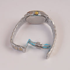 Two Tone Mans Chain Wrist Watch Golden Dial