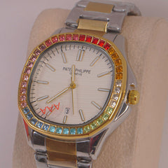 Two Tone Mans Chain Wrist Watch White Dial