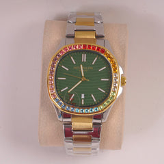 Two Tone Mans Chain Wrist Watch Green Dial