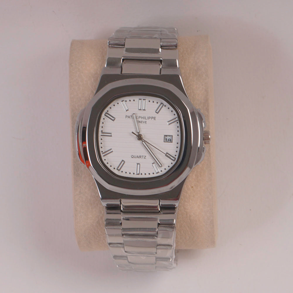 Mans Silver Chain Wrist Watch White Dial