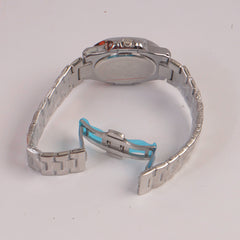 Mans Silver Chain Wrist Watch Red Dial