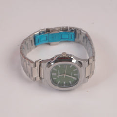 Mans Silver Chain Wrist Watch Green Dial