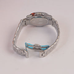 Mans Silver Chain Wrist Watch Cyan Dial