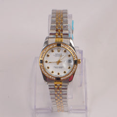 Two Tone Silver Chain Womans Watch Black