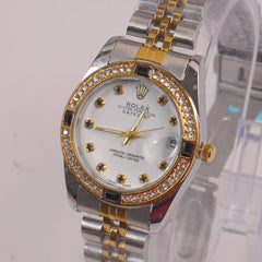 Two Tone Silver Chain Womans Watch Black