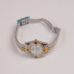 Two Tone Silver Chain Womans Watch Black