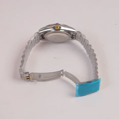 Two Tone Silver Chain Womans Watch Black