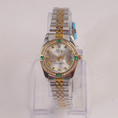 Two Tone Silver Chain Womans Watch Green