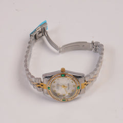 Two Tone Silver Chain Womans Watch Green