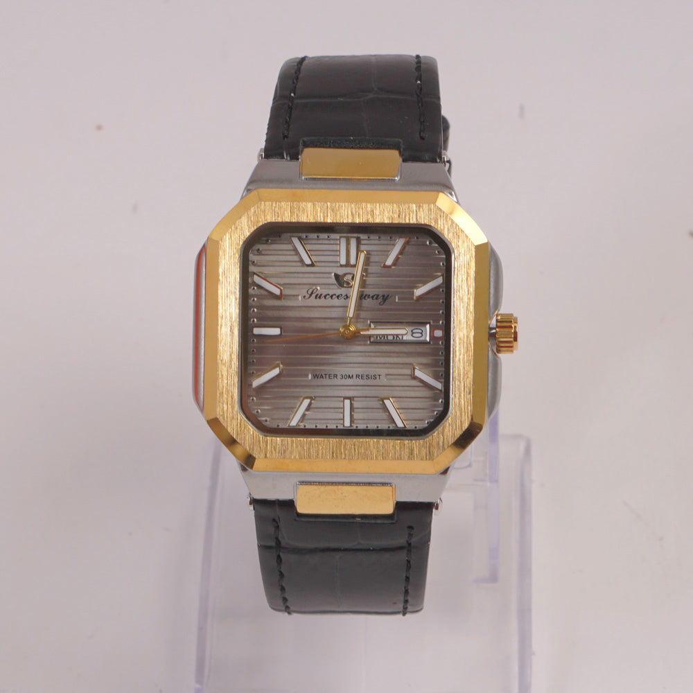 Man's Wrist Watch Grey Dial with Black Straps