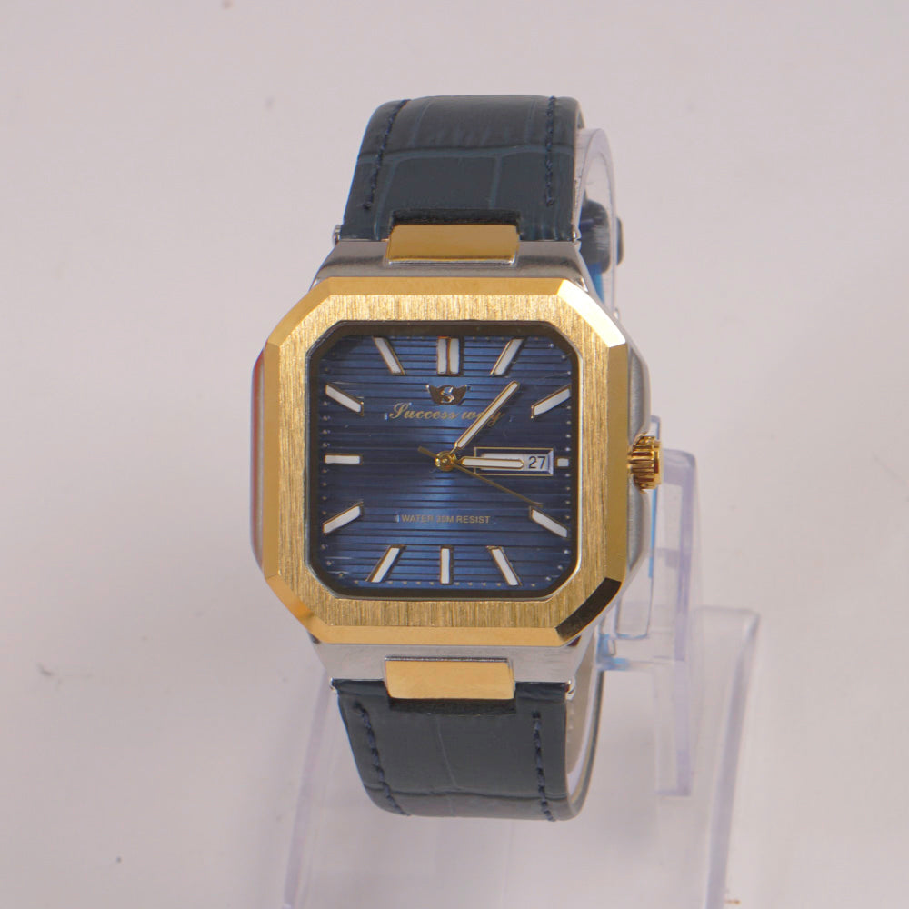 Man's Wrist Watch Blue Dial with Black Straps