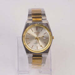 Two Tone Mans Chain Wrist Watch Silver Dial