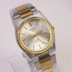 Two Tone Mans Chain Wrist Watch Silver Dial