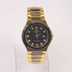 Two Tone Mans Chain Wrist Watch Black Dial
