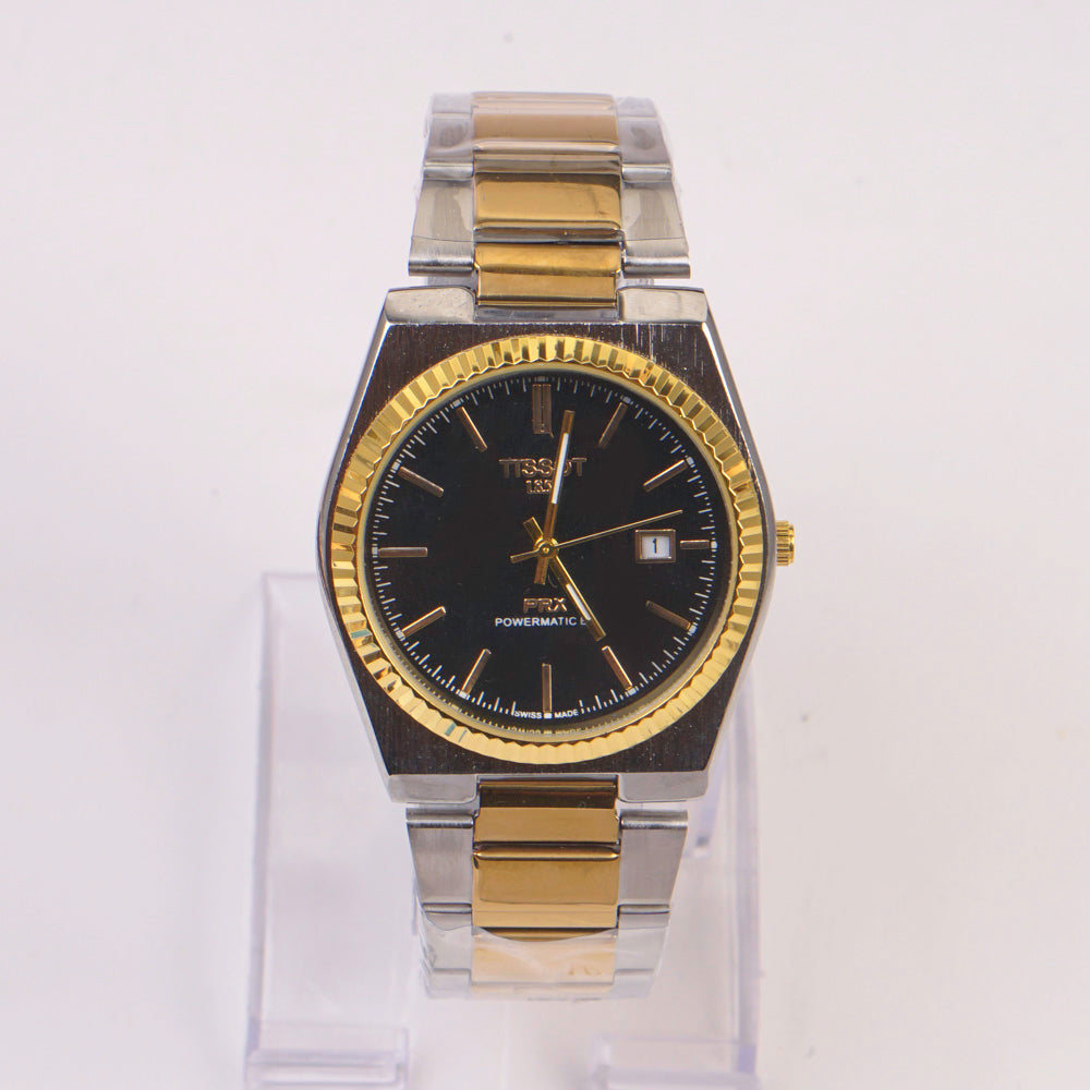 Two Tone Mans Chain Wrist Watch Black Dial