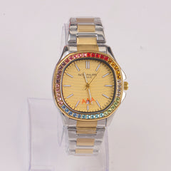 Two Tone Mans Chain Wrist Watch Golden Dial