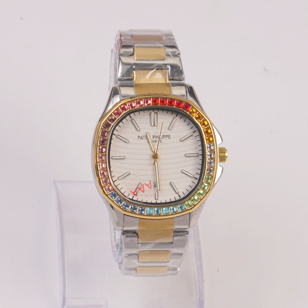 Two Tone Mans Chain Wrist Watch White Dial