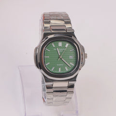 Mans Silver Chain Wrist Watch Green Dial
