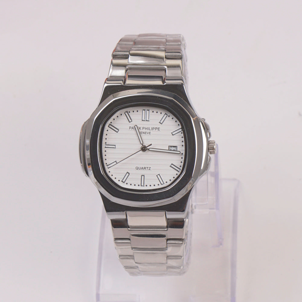 Mans Silver Chain Wrist Watch White Dial