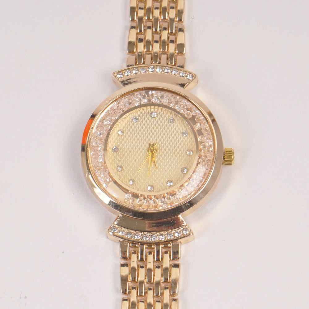 Woman Golden Chain Watch Golden Stone Dial