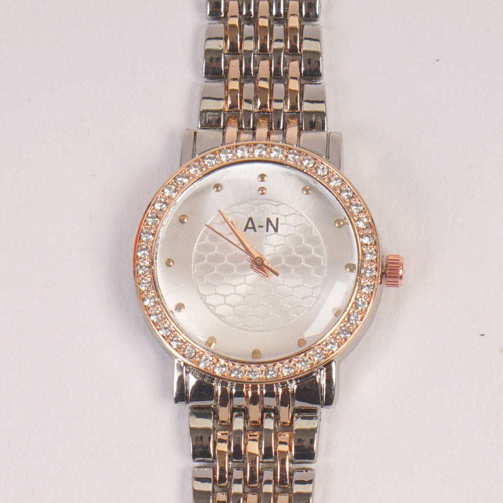 Two Tone Woman Rosegold Silver Chain Watch Silver
