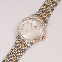 Two Tone Woman Rosegold Silver Chain Watch Silver