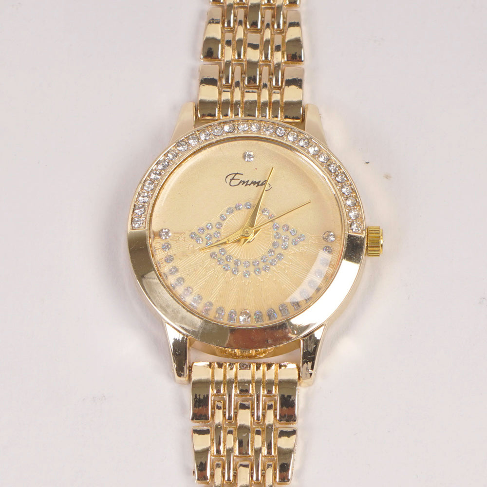 Woman Golden Chain Watch Golden Stone Style