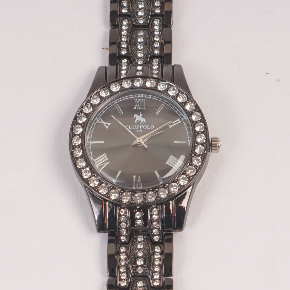 Woman Black Chain Watch Black Stone Style