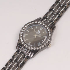 Woman Black Chain Watch Black Stone Style