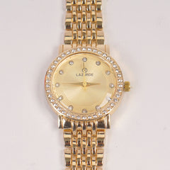 Woman Golden Chain Watch Golden Dial Stone