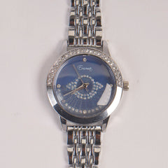 Woman Silver Chain Watch Blue Dial Stone