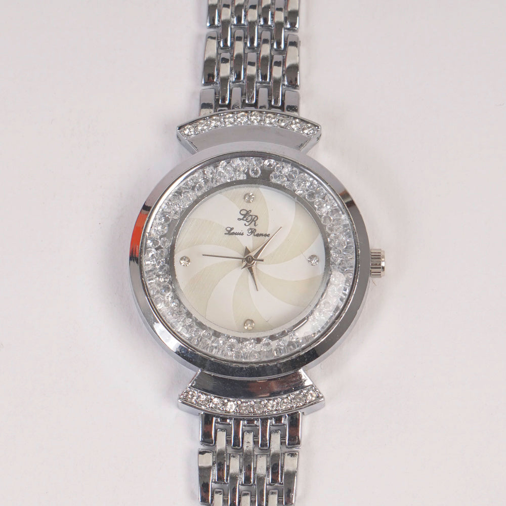 Woman Silver Chain Watch White Dial Stone