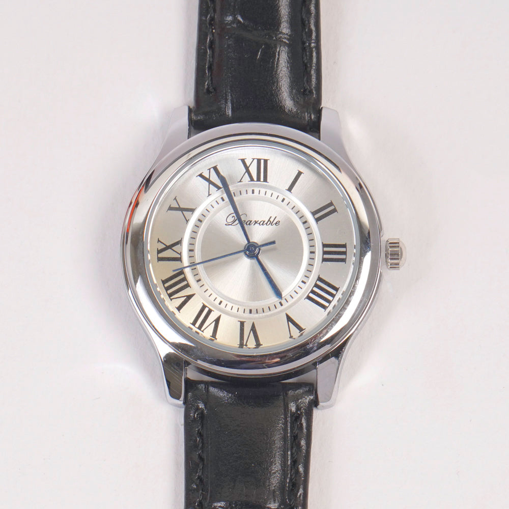 Woman Silver Dial Watch with Leather Straps