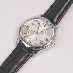 Woman Silver Dial Watch with Leather Straps