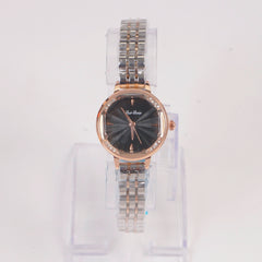 Two Tone Woman Silver Chain Watch Black Dial