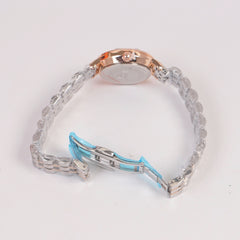 Two Tone Woman Silver Chain Watch Black Dial