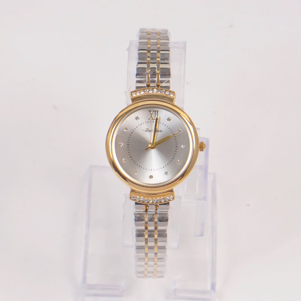 Two Tone Woman Silver Chain Watch Silver Dial