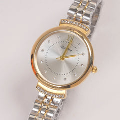 Two Tone Woman Silver Chain Watch Silver Dial
