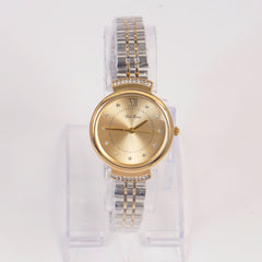Two Tone Woman Silver Chain Watch Golden Dial