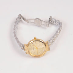 Two Tone Woman Silver Chain Watch Golden Dial