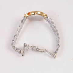 Two Tone Woman Silver Chain Watch Golden Dial