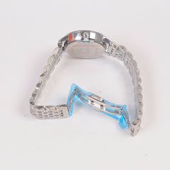 Woman Silver Chain Watch Black Stone Dial