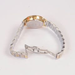 Two Tone Woman Silver Chain Watch Green Stone Dial