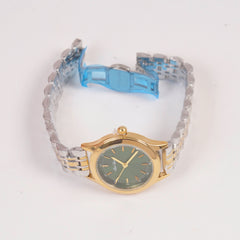 Two Tone Woman Silver Chain Watch Green Dial 2
