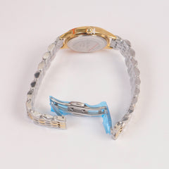 Two Tone Woman Silver Chain Watch Green Dial 2