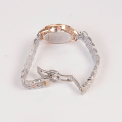 Two Tone Woman Silver Chain Watch Rosegold Grey