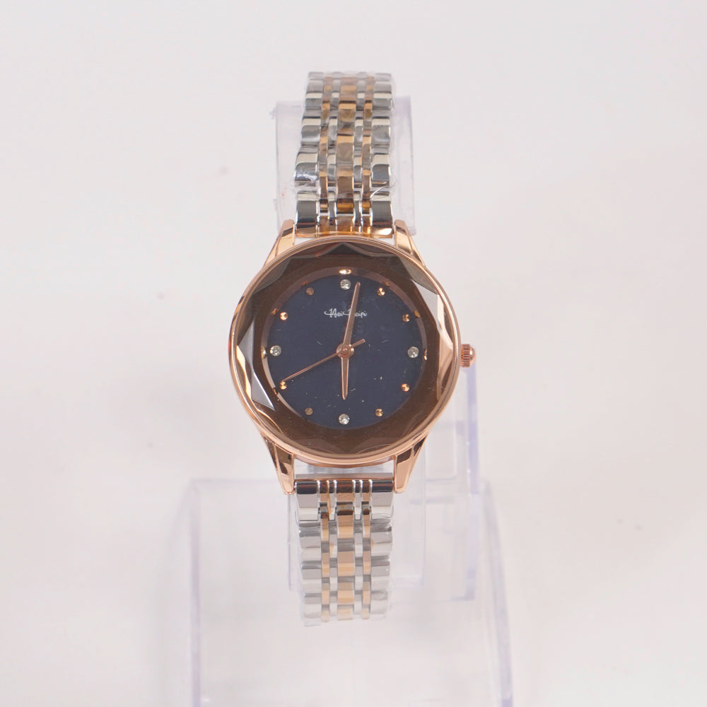 Two Tone Woman Silver Chain Watch Rosegold Blue