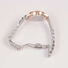 Two Tone Woman Silver Chain Watch Rosegold Blue